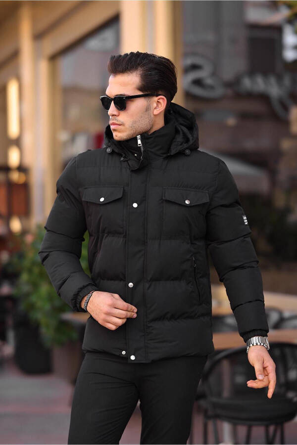 Waterproof Winter Detachable Hooded Fur Lined Winter Puffer Black Men's Jacket Coat - 3