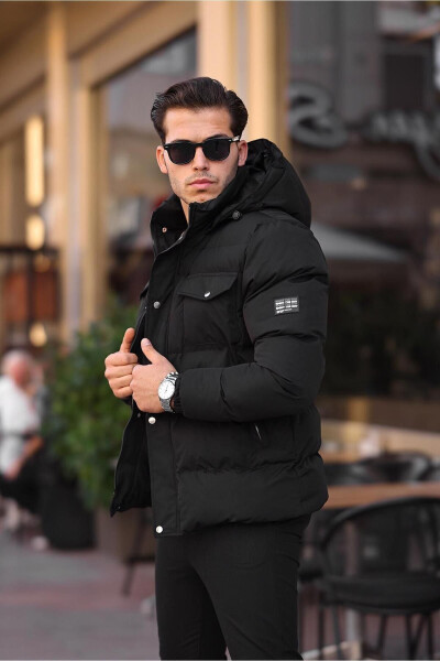 Waterproof Winter Detachable Hooded Fur Lined Winter Puffer Black Men's Jacket Coat - MERSTORE
