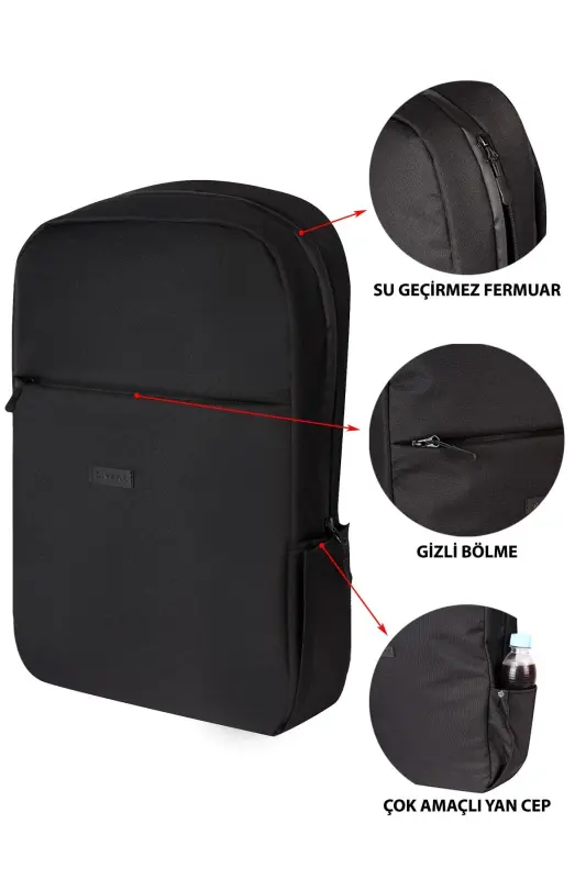 Waterproof Zipper Detail 15.6-16.1-16.9 Inch Compatible Black Backpack - 1