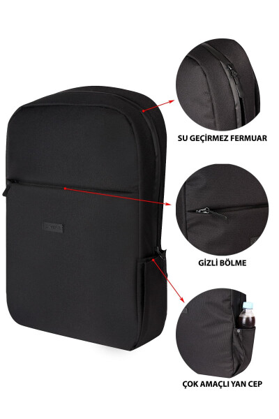 Waterproof Zipper Detail 15.6-16.1-16.9 Inch Compatible Black Backpack - 4