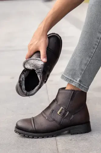 Waterproof&cold proof Furry Guaranteed Light Winter Zippered Boot Rubber Sole Strong 1001-brown leather - 1