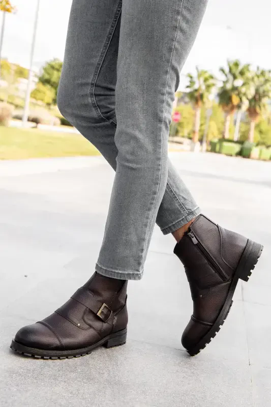 Waterproof&cold proof Furry Guaranteed Light Winter Zippered Boot Rubber Sole Strong 1001-brown leather - 3