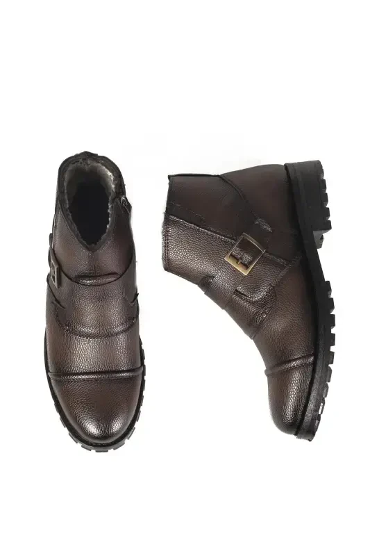 Waterproof&cold proof Furry Guaranteed Light Winter Zippered Boot Rubber Sole Strong 1001-brown leather - 4