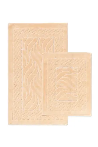 Wave Patterned 2-Piece Bath Mat Set - 100% Cotton-Salmon 