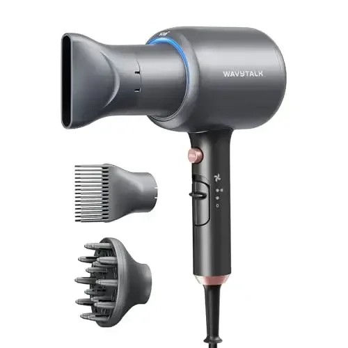 Wavytalk Blow Dryer, Blown Away Ionic Hair Dryer for Curly Hair with Diffuser, 1875W Fast Drying Blow Dryer with Ceramic Technology, 3 AttacModazoneents for All Hair Types, Light and Quiet, Grey - 2
