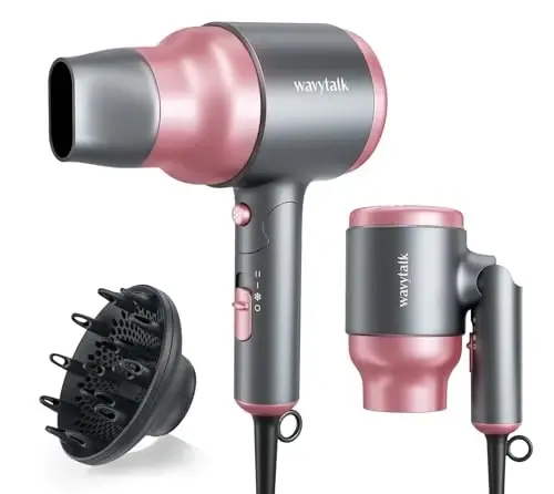Wavytalk Diffuzorli portativ soch quritgich, Yengil dizaynli katlanadigan mini soch quritgich, Jingalak sochlar uchun diffuzorli 1600W kichik soch quritgich, tez quritish, och pushti - 6