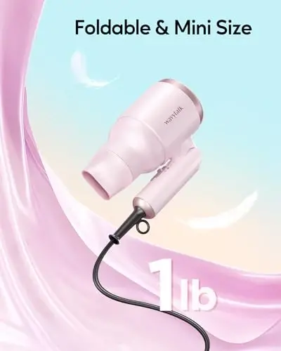 Wavytalk Diffuzorli Soch Quritgich, Katlanadigan Tutqichli Mini Soch Quritgich, 1600W Jim va Yengil Soch Quritgich Diffuzorli Kompakt Dizayn, Pushti Oq - 2