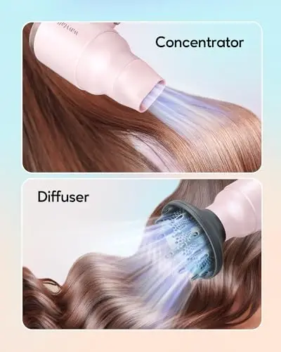 Wavytalk Blow Dryer with Diffuser, Mini Hair Dryer with Folding Handle, 1600W Quiet Lightweight Hairdryer with Diffuser Compact Design, Pinky White - 5