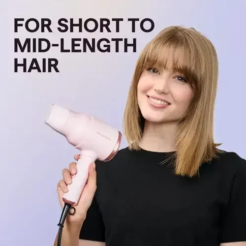 Wavytalk Portable Hair Dryer with Diffuser, Foldable Mini Hair Dryer with Lightweight Design, 1600W Small Hair Blow Dryer with Diffuser for Curly Hair Fast Drying, Rose Pink - WAVYTALK