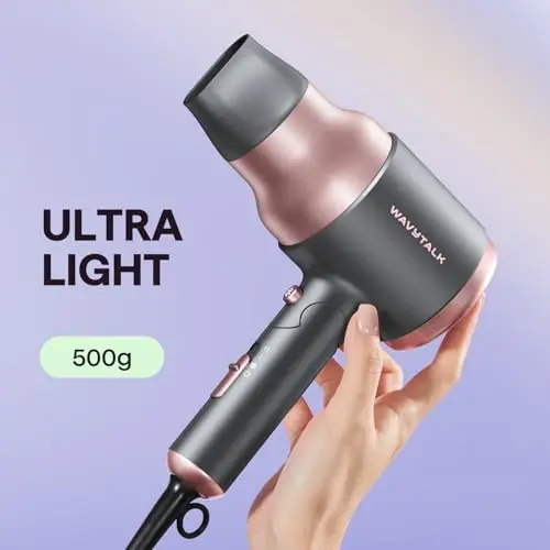 Wavytalk Portable Hair Dryer with Diffuser, Foldable Mini Hair Dryer with Lightweight Design, 1600W Small Hair Blow Dryer with Diffuser for Curly Hair Fast Drying, Rose Pink - 2