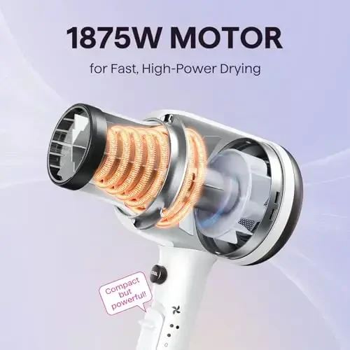 Wavytalk Hair Dryer, Blown Away Ionic Hair Dryer for Curly Hair with Diffuser, 1875W Fast Drying Blow Dryer with Ceramic Technology, 3 AttacModazoneents for All Hair Types, Light and Quiet, White - 4