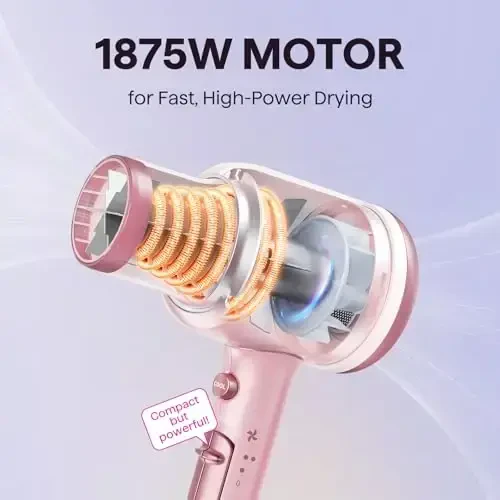 Wavytalk Фен с диффузором, Ионный фен Blown Away для вьющихся волос с расческой, 1875 Вт Быстросохнущий фен с керамической технологией, 3 насадки для всех типов волос, Легкий и тихий, Розовый - 4