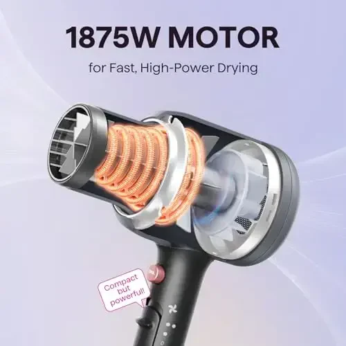 Wavytalk Blow Dryer, Blown Away Ionic Hair Dryer for Curly Hair with Diffuser, 1875W Fast Drying Blow Dryer with Ceramic Technology, 3 AttacModazoneents for All Hair Types, Light and Quiet, Grey - 4