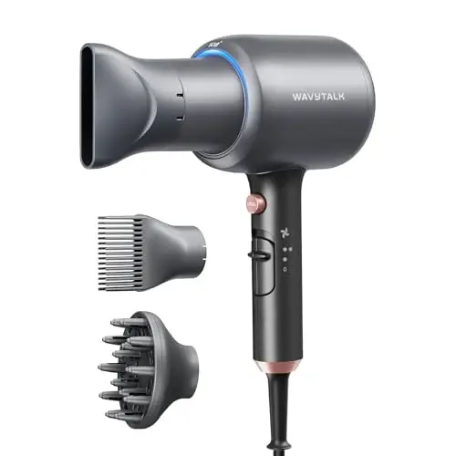 Wavytalk Blow Dryer, Blown Away Ionic Hair Dryer for Curly Hair with Diffuser, 1875W Fast Drying Blow Dryer with Ceramic Technology, 3 AttacModazoneents for All Hair Types, Light and Quiet, Grey - WAVYTALK (1)