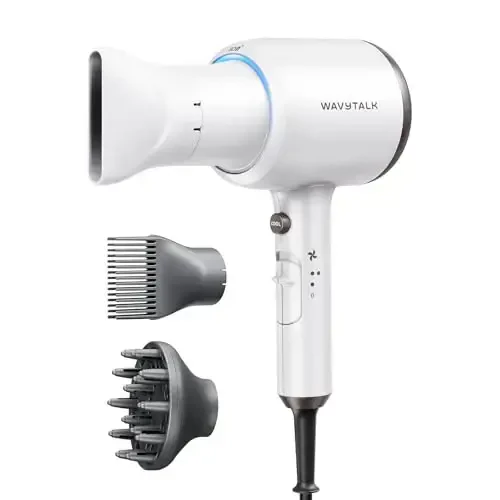 Wavytalk Hair Dryer, Blown Away Ionic Hair Dryer for Curly Hair with Diffuser, 1875W Fast Drying Blow Dryer with Ceramic Technology, 3 AttacModazoneents for All Hair Types, Light and Quiet, White - 2
