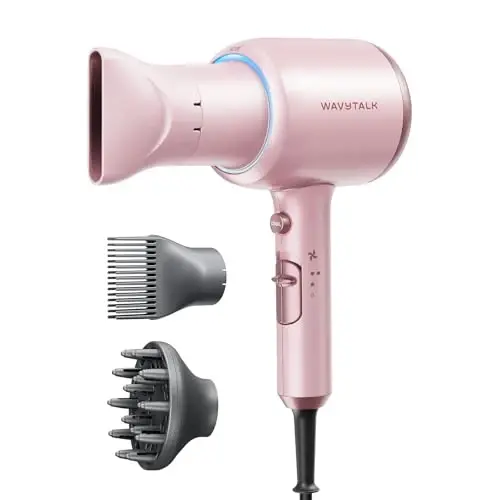 Wavytalk Hair Dryer with Diffuser, Blown Away Ionic Blow Dryer for Curly Hair with Comb, 1875W Fast Drying Hair Dryer with Ceramic Technology, 3 AttacModazoneents for All Hair Types, Light and Quiet, Pink - 2