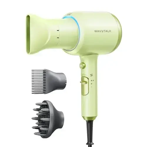 Wavytalk Hair Dryer with Diffuser, Blown Away Ionic Hair Dryer for Curly Hair with Comb, 1875W Fast Drying Blow Dryer with Ceramic Technology, 3 AttacModazoneents for All Hair Types, Light and Quiet, Green - 2