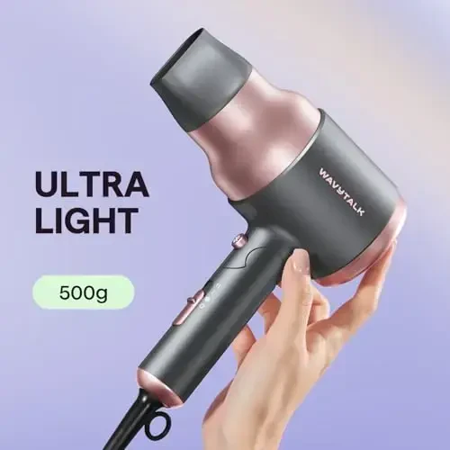 Wavytalk Portable Hair Dryer with Diffuser, Foldable Mini Hair Dryer with Lightweight Design, 1600W Small Hair Blow Dryer with Diffuser for Curly Hair Fast Drying, Rose Pink - WAVYTALK (1)