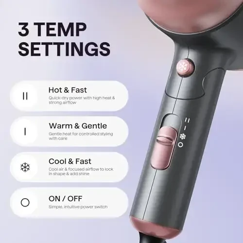 Wavytalk Portable Hair Dryer with Diffuser, Foldable Mini Hair Dryer with Lightweight Design, 1600W Small Hair Blow Dryer with Diffuser for Curly Hair Fast Drying, Rose Pink - 5