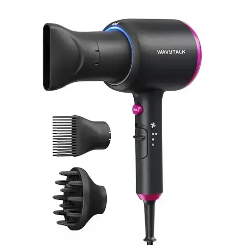 Wavytalk Hair Dryer with Diffuser, Blown Away Ionic Hair Dryer for Curly Hair with Comb, 1875W Fast Drying Blow Dryer with Ceramic Technology, 3 AttacModazoneents for All Hair Types, Light and Quiet, Black 