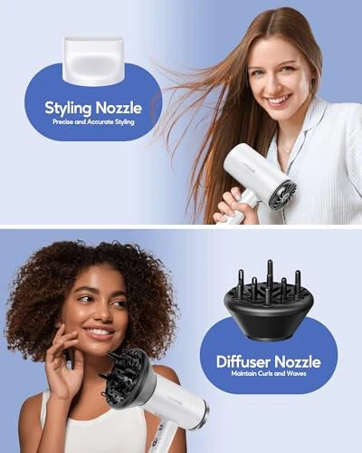Wavytalk Hair Dryer with Diffuser 1875W Ionic Blow Dryer for Fast Drying with Concentrator Lightweight White. - 5