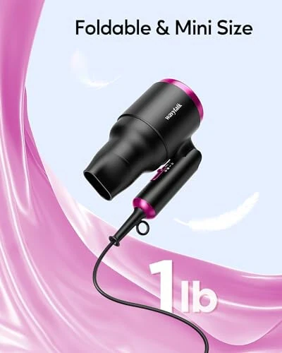 Wavytalk Hair Dryer with Diffuser, Foldable Hair Blow Dryer, 1600W Lightweight Diffuser Hair Dryer for Curly Hair, Black - wavytalk (1)