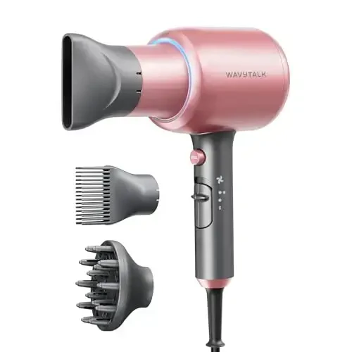 Wavytalk Hair Dryer, Blown Away Ionic Hair Dryer for Curly Hair with Diffuser, 1875W Fast Drying Blow Dryer with Ceramic Technology, 3 AttacModazoneents for All Hair Types, Light and Quiet, Rose Gold - 2