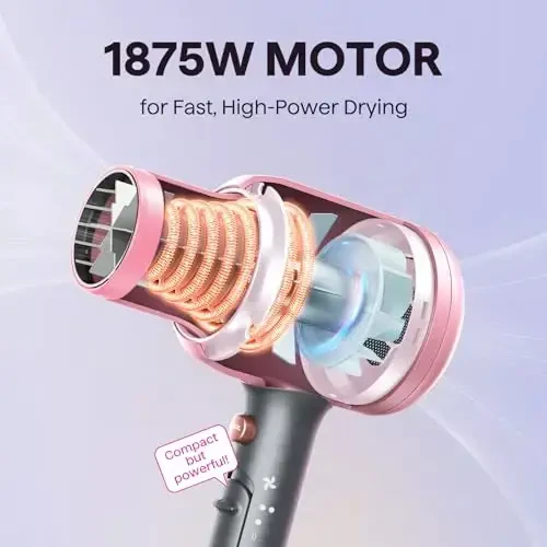 Wavytalk Hair Dryer, Blown Away Ionic Hair Dryer for Curly Hair with Diffuser, 1875W Fast Drying Blow Dryer with Ceramic Technology, 3 AttacModazoneents for All Hair Types, Light and Quiet, Rose Gold - 4