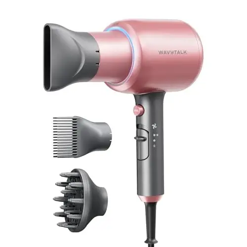 Wavytalk Hair Dryer, Blown Away Ionic Hair Dryer for Curly Hair with Diffuser, 1875W Fast Drying Blow Dryer with Ceramic Technology, 3 AttacModazoneents for All Hair Types, Light and Quiet, Rose Gold - WAVYTALK (1)