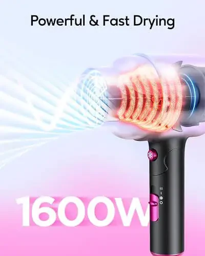 Wavytalk Soch Kurutgich Difuzerli, Yig'iladigan Soch Foni, Jingalak Sochlar uchun 1600Vt Yengil Difuzerli Soch Kurutgich, Qora - 3