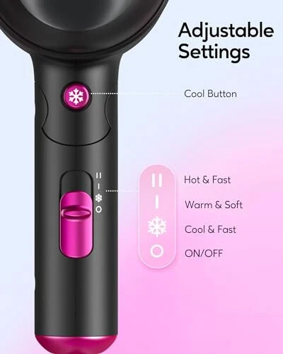 Wavytalk Soch Kurutgich Difuzerli, Yig'iladigan Soch Foni, Jingalak Sochlar uchun 1600Vt Yengil Difuzerli Soch Kurutgich, Qora - 4