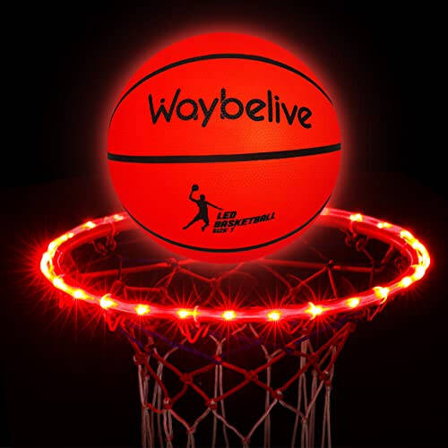 Waybelive LED Işıklı Basketbol, Boyutu 7 İnç Basketbol, 2 LED Işık ve Önceden Takılı Pillerle Kapalı veya Açık Basketbol, Su Geçirmez, Gece Oynamak İçin Çok Parlak, Çocuklar İçin İyi Bir Hediye - 1