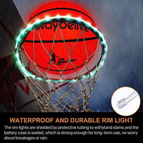 Waybelive LED Işıklı Basketbol, Boyutu 7 İnç Basketbol, 2 LED Işık ve Önceden Takılı Pillerle Kapalı veya Açık Basketbol, Su Geçirmez, Gece Oynamak İçin Çok Parlak, Çocuklar İçin İyi Bir Hediye - 3