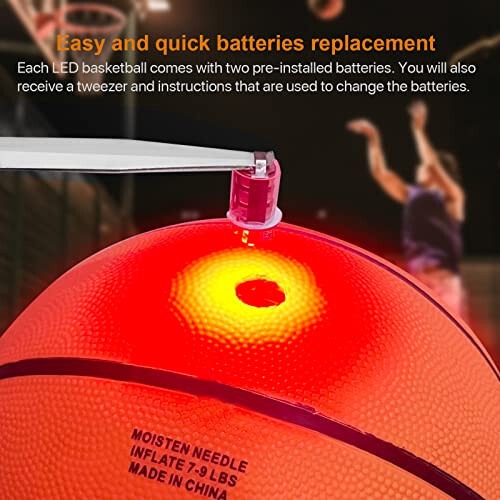 Waybelive LED Işıklı Basketbol, Boyutu 7 İnç Basketbol, 2 LED Işık ve Önceden Takılı Pillerle Kapalı veya Açık Basketbol, Su Geçirmez, Gece Oynamak İçin Çok Parlak, Çocuklar İçin İyi Bir Hediye - 4