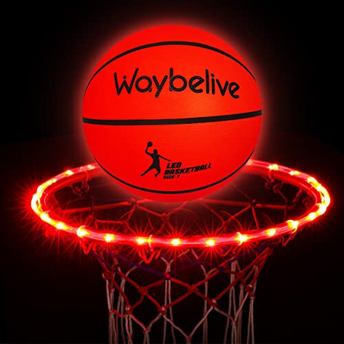 Waybelive LED Yorug'likli Basketbol, Hajmi 7 Dyuym Basketbol, 2 ta LED Chiroq va Oldindan O'rnatilgan Batareyalar bilan Yopiq yoki Tashqi Basketbol, Suv o'tkazmaydigan, Kechasi O'ynash uchun Juda Yorqin, Bolalar uchun Yaxshi Sovg'a - 1