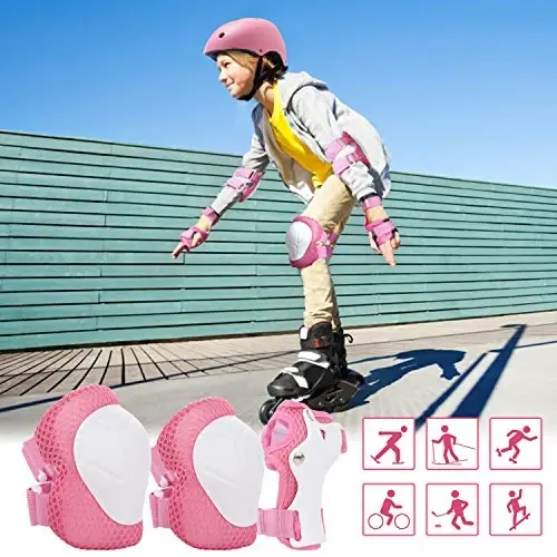 WayEee Kids Bike Helmet Set Skateboard Knee Pads, Helmet Pad Set Protective Gear Set Adjustable for Girls Kids 3-14 Helmet Elbow Pads Wrist Guards for Sport Cycling Bike Roller Skating Scooter - WAYEEE (1)