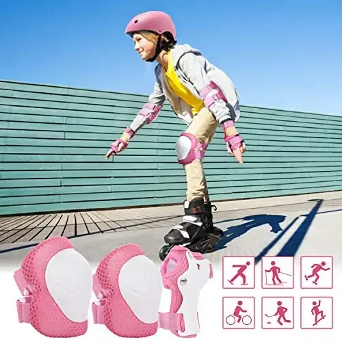 WayEee Kids Bike Helmet Set Skateboard Knee Pads, Helmet Pad Set Protective Gear Set Adjustable for Girls Kids 3-14 Helmet Elbow Pads Wrist Guards for Sport Cycling Bike Roller Skating Scooter - WAYEEE (1)