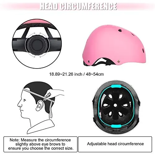 WayEee Kids Bike Helmet Set Skateboard Knee Pads, Helmet Pad Set Protective Gear Set Adjustable for Girls Kids 3-14 Helmet Elbow Pads Wrist Guards for Sport Cycling Bike Roller Skating Scooter - 4