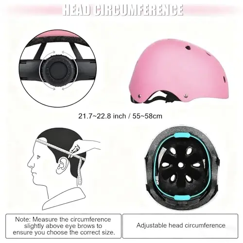 WayEee Kids Bike Helmet Set Skateboard Knee Pads, Helmet Pad Set Protective Gear Set Adjustable for Girls Kids 3-14 Helmet Elbow Pads Wrist Guards for Sport Cycling Bike Roller Skating Scooter - 4