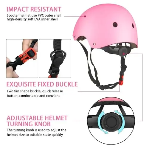 WayEee Kids Bike Helmet Set Skateboard Knee Pads, Helmet Pad Set Protective Gear Set Adjustable for Girls Kids 3-14 Helmet Elbow Pads Wrist Guards for Sport Cycling Bike Roller Skating Scooter - 3