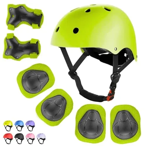 WayEee Kids Bike Helmet Set Knee Pads Adjustable Protective Gear, 3-14 Age | 7pcs skateboard set with knee pads elbow pads wrist guards double size sport cycling bike roller skating scooter boys girls 