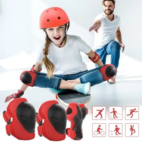 WayEee Kids Bike Helmet Set Skateboard Knee Pads, Helmet Pad Set Protective Gear Set Adjustable for Girls Kids 3-14 Helmet Elbow Pads Wrist Guards for Sport Cycling Bike Roller Skating Scooter - 7