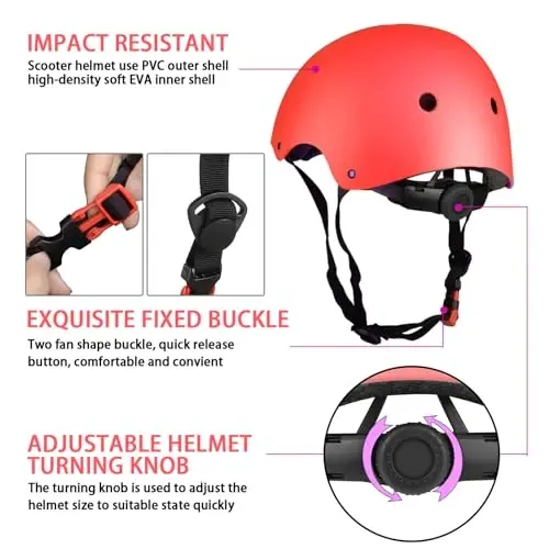 WayEee Kids Bike Helmet Set Skateboard Knee Pads, Helmet Pad Set Protective Gear Set Adjustable for Girls Kids 3-14 Helmet Elbow Pads Wrist Guards for Sport Cycling Bike Roller Skating Scooter - 4