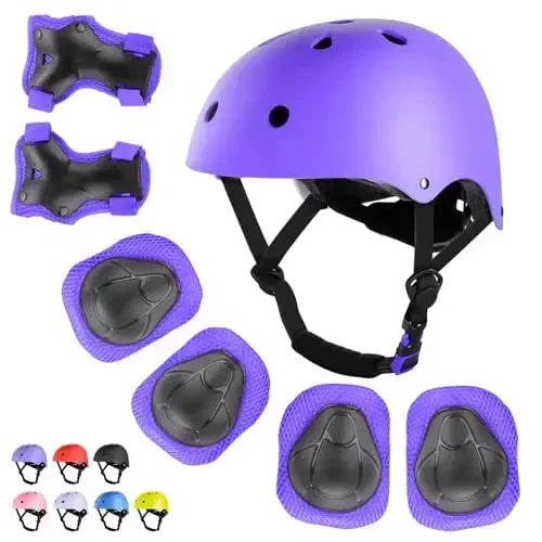 WayEee Kids Bike Helmet Set Skateboard Knee Pads, Helmet Pad Set Protective Gear Set Adjustable for Girls Kids 3-14 Helmet Elbow Pads Wrist Guards for Sport Cycling Bike Roller Skating Scooter - 1