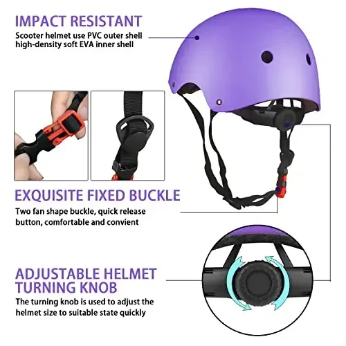 WayEee Kids Bike Helmet Set Skateboard Knee Pads, Helmet Pad Set Protective Gear Set Adjustable for Girls Kids 3-14 Helmet Elbow Pads Wrist Guards for Sport Cycling Bike Roller Skating Scooter - WAYEEE (1)