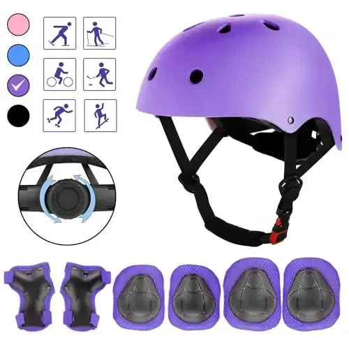 WayEee Kids Bike Helmet Set Skateboard Knee Pads, Helmet Pad Set Protective Gear Set Adjustable for Girls Kids 3-14 Helmet Elbow Pads Wrist Guards for Sport Cycling Bike Roller Skating Scooter - 7