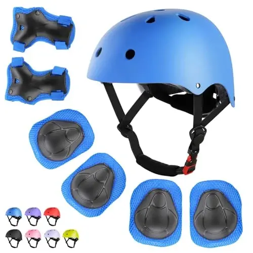 WayEee Kids Bike Helmet Set Skateboard Knee Pads, Helmet Pad Set Protective Gear Set Adjustable for Girls Kids 3-10 Helmet Elbow Pads Wrist Guards for Sport Cycling Bike Roller Skating Scooter - 6