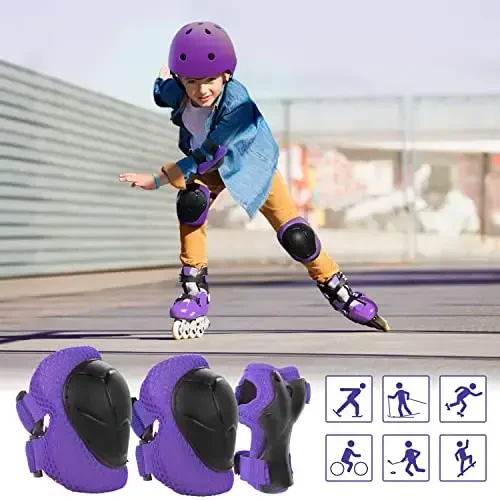 WayEee Kids Bike Helmet Set Skateboard Knee Pads, Helmet Pad Set Protective Gear Set Adjustable for Girls Kids 3-14 Helmet Elbow Pads Wrist Guards for Sport Cycling Bike Roller Skating Scooter - 6