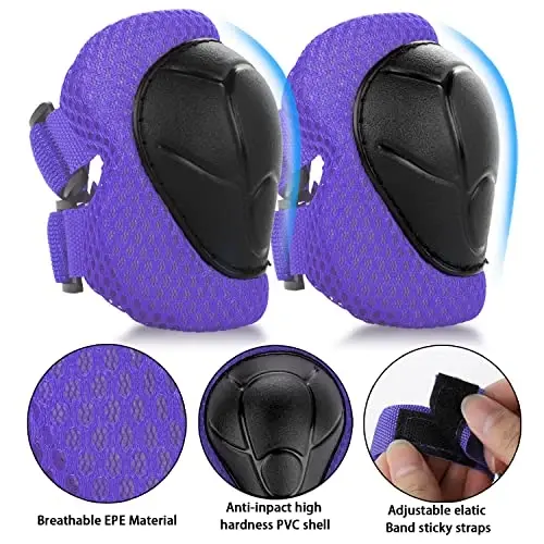 WayEee Kids Bike Helmet Set Skateboard Knee Pads, Helmet Pad Set Protective Gear Set Adjustable for Girls Kids 3-14 Helmet Elbow Pads Wrist Guards for Sport Cycling Bike Roller Skating Scooter - 4