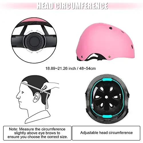 WayEee Kids Bike Helmet Set Skateboard Knee Pads, Helmet Pad Set Protective Gear Set Adjustable for Girls Kids 3-14 Helmet Elbow Pads Wrist Guards for Sport Cycling Bike Roller Skating Scooter - 4